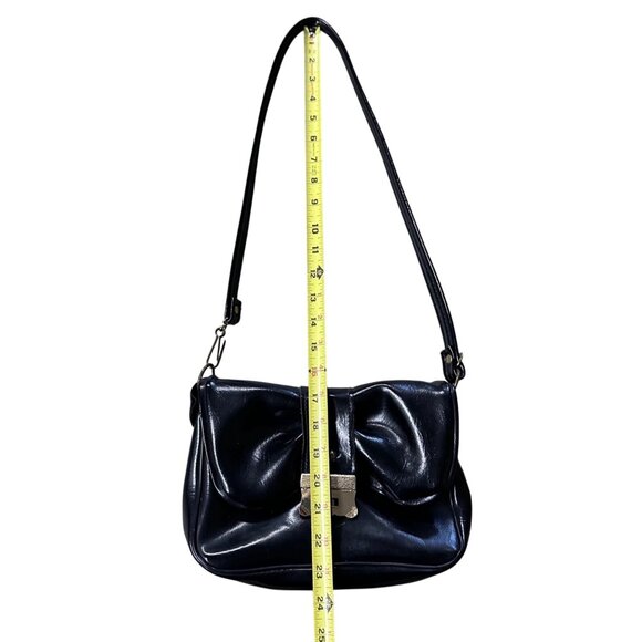 Vintage Purse Black Patent Shoulder Bag Bow Gold Metal Clasp Mid Century Retro - Picture 13 of 15
